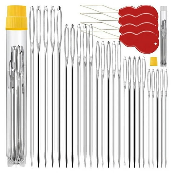75 Pack Premium Large Eye Needles for Hand Sewing with 4 Needle Threaders, Assorte G21723