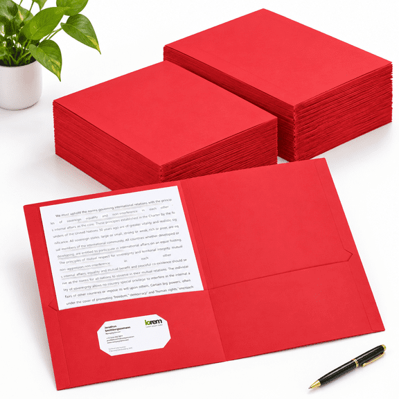 75 Pack Red Two Pocket Paper Folders Bulk Letter Size