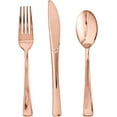 thumbnail image 1 of 75 Pack Rose Gold Plastic Silverware Disposable Cutlery Set - 25 Forks Knives Spoons - Disposable Flatware Heavy Duty Plastic Utensils Set for Catering, Parties, Dinners, Weddings, 1 of 14