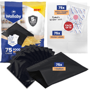 75 Pack Wallaby Mylar Bags for Food Storage 1 Gallon (5 Mil, 10"x14") with 80 400cc Oxygen Absorbers & Labels - Stand-up Resealable Zipper Pouches, Matte Black