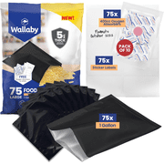 75 Wallaby Mylar Bags - Bundle - 1 Gallon 5 Mil, 10in x 14in with 80 400cc Oxygen Absorbers, 80 Sticker Labels - Heat Sealable, Food Safe, Long Term Food Storage & Survival - Black
