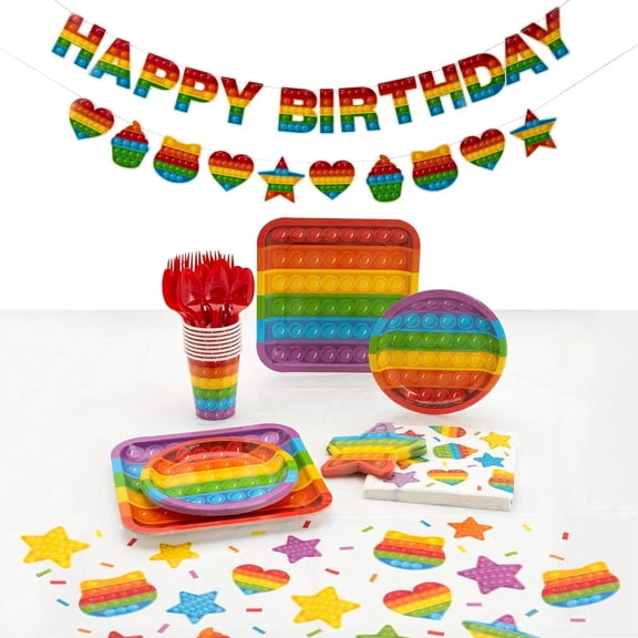 75 Pc. Lotsa Pops Pop Fidget Toy Party Disposable Tableware Kit for 8 Guests