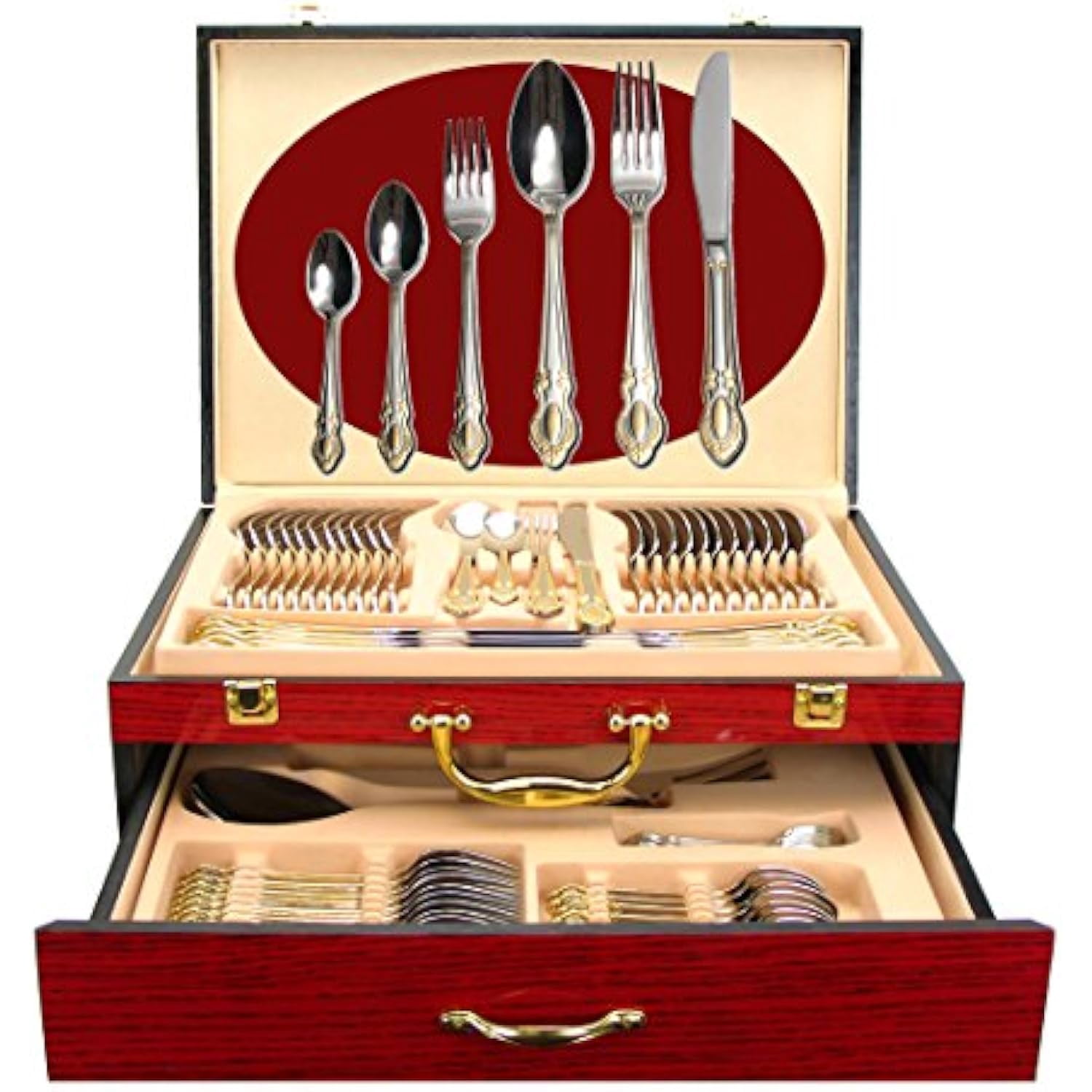 75-Pc Luxury Flatware Set for 12 with Storage Case 24K Gold Premium ...