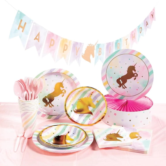 75 Pc. Sparkle Unicorn Tableware Kit for 8 Guests