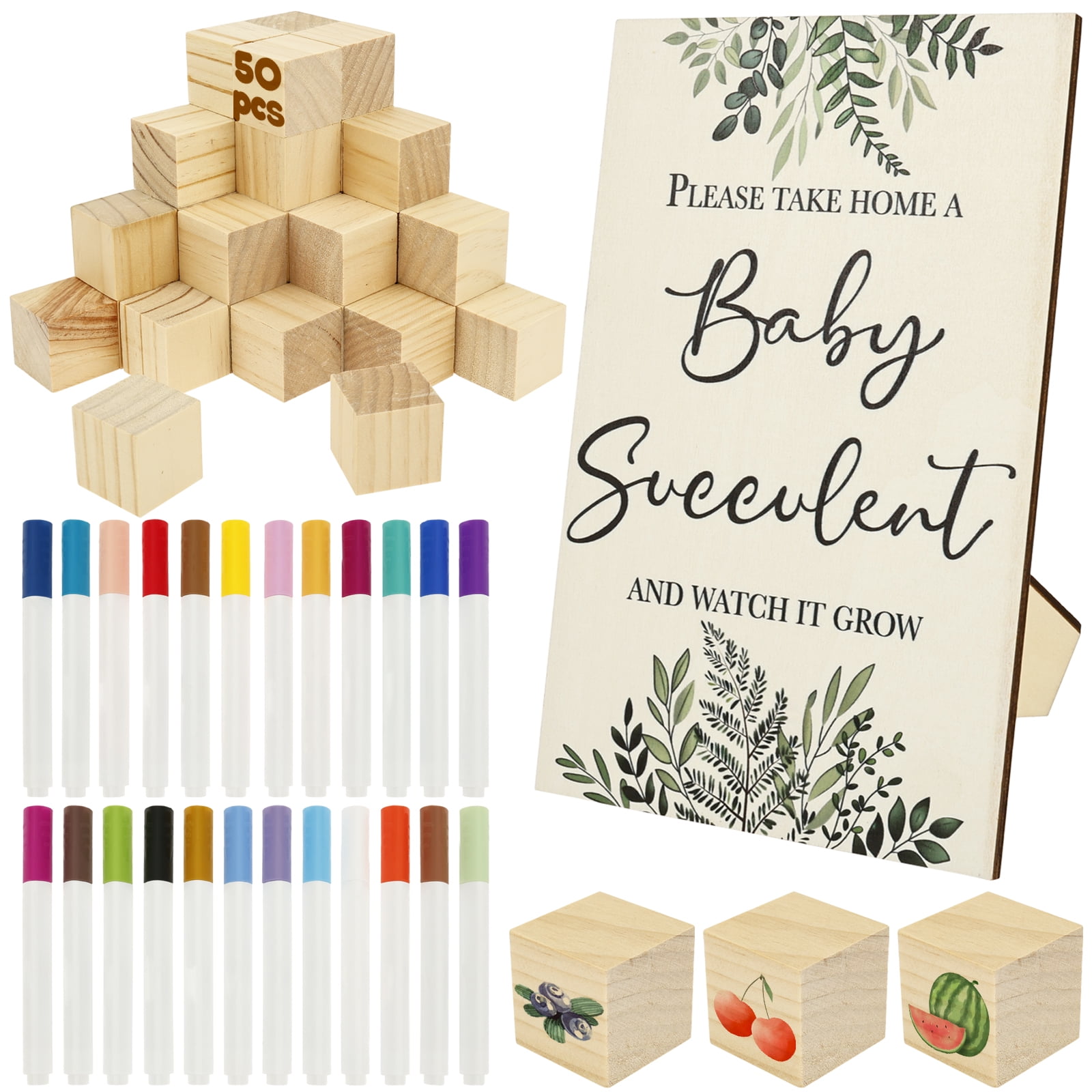 75 Pcs Baby Shower Games Sign Kit Unique Baby Shower Blocks to Decorate Game Kit with 50 Blocks 24 Markers and 1 Sign for Boy and Girl Party