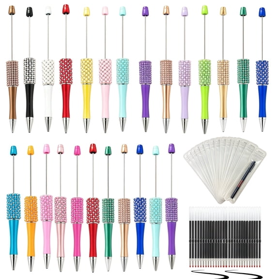 75 Pcs DIY Diamond Beadable Pen Kit, 25 Glitter Pens with Refills & Bags, Craft Gifts for Students Teachers