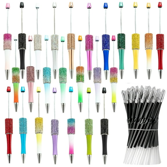 75 Pcs DIY Diamond Beadable Pen Kit , 25 Plastic Rhinestone Beaded Pens Bulk with Refills & Bags