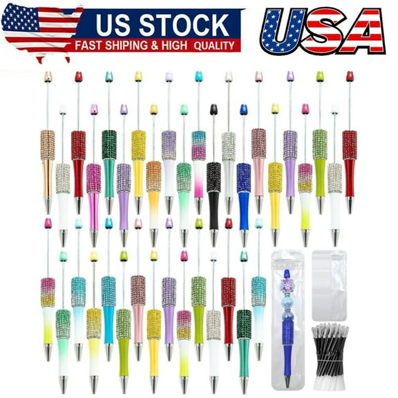 75 Pcs DIY Diamond Beadable Pen Kit - 25 Plastic Rhinestone Beaded Pens Bulk