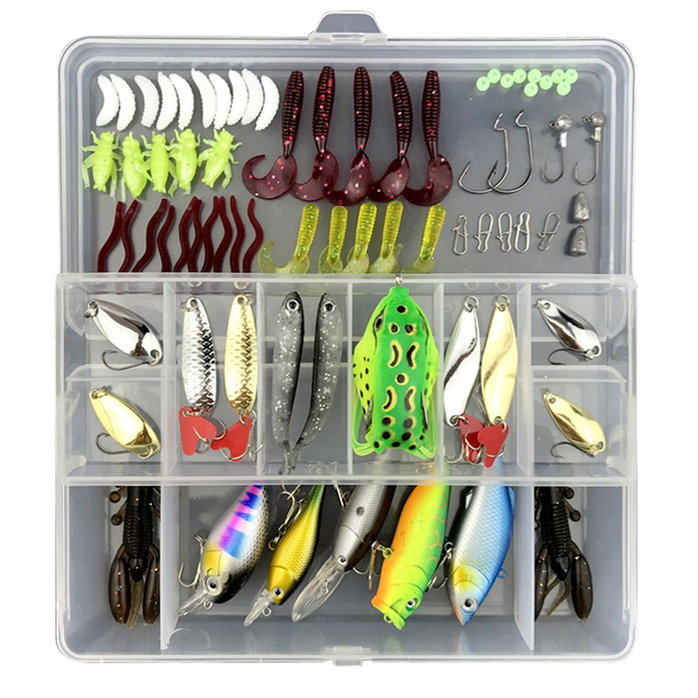 75 Pcs Fishing Lures Set Spoon Hooks Minnow Pilers Hard Lure Kit In Box  Fishing Gear Accessories