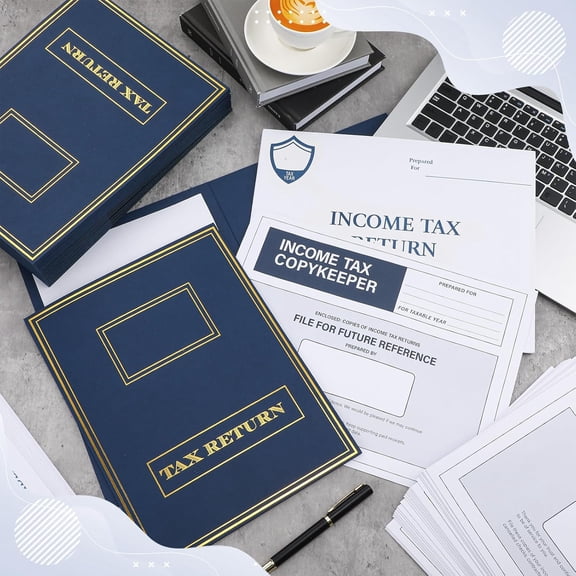 75 Pcs Income Tax Return Folders for Tax Preparers Expandable Open End Security Envelopes 2 Pocket Gold Foil File Folders with Labels for Office Business Legal Documents Clients Storing