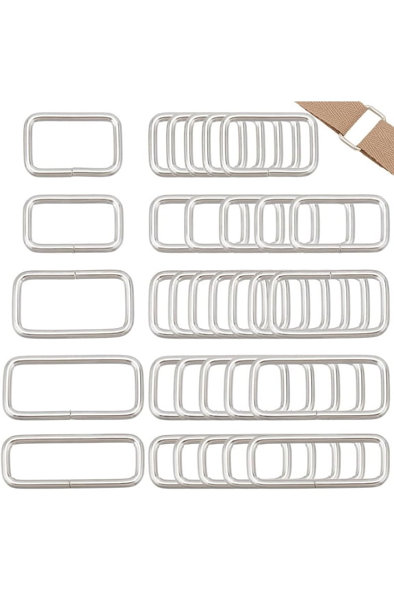 75 Pcs Metal Rectangle Buckle Ring 5 Styles Webbing Belts Buckle Metal Rings Rectangle Bag Snap Hook Metal Loop Rings for Belt Bags DIY Accessories Keychains Belts and Dog Leash Platinum Silver