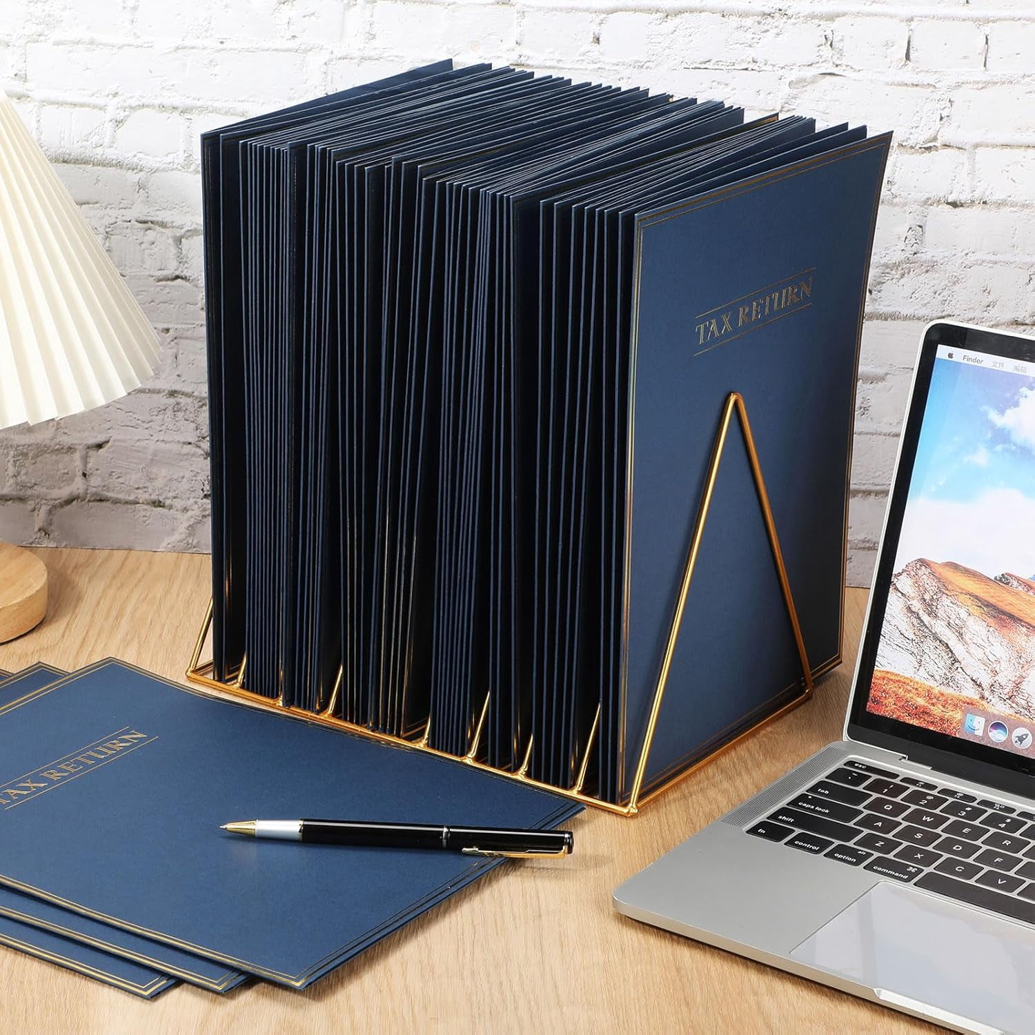75 Pcs Two Pocket Folders Tax Return Folders Letter Size Dark Blue with Gold Label for Storing Personal Customer Tax Returns