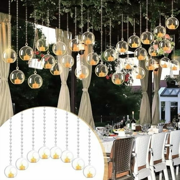 75 Pcs Wedding Hanging Acrylic Globe Tealight Candle Holder 3.15" with Crystal Garland LED Candles for for Indoor Outdoor Backyard Wedding Reception Party Table Centerpieces Decor