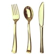 thumbnail image 1 of 75 Piece Gold Plastic Silverware Set - Reusable & Recyclable - Gold Plastic Utensils for Weddings, Anniversaries, Showers, Parties - 25 Forks, 25 Spoons, 25 Knives - Elegant Cutlery by JL Prime, 1 of 11