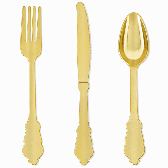 75-Piece Gold Plastic Silverware Set for 25 Peoples, Heavy Duty Disposable Dessert Flatware with Elegant Handles for Weddings, Parties and Catering