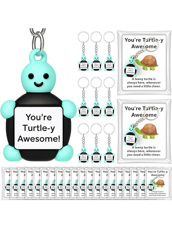 75 Piece Inspirational Turtle Gifts with Mini Rubber Turtle Keychains Motivational Cards and Bags