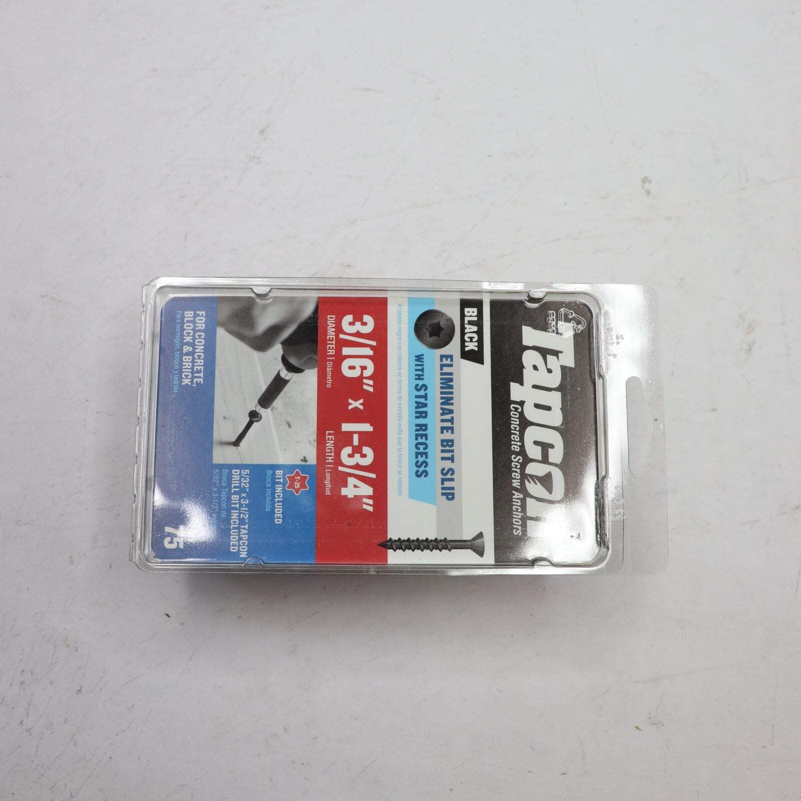 (75-Pk) Tapcon Concrete Screws Anchors Blue 3/16" x 1-3/4" 28373