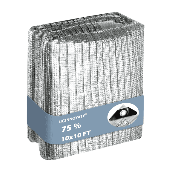 75% Reflective Aluminum Shade Cloth 10X10 ft, Sunblock Mesh Tarp Cover with Grommets, Durable Shade Fabric Net for Outside Car, RV, Dog Kennel, Patio Garden Sunscreen UV Heat Protection