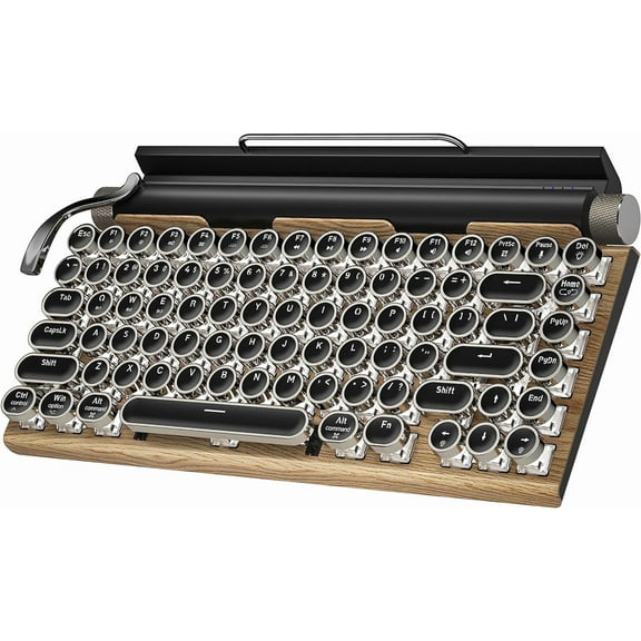 75% Retro Typewriter Tri-Mode Mechanical Keyboard,Hot Swappable Blue Switch,RGB
