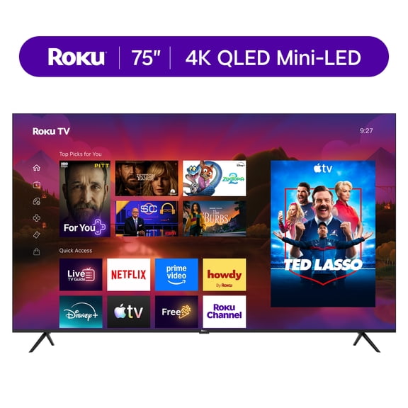 Roku Smart TV  75-Inch Plus Series, 4K QLED Mini-LED TV  Roku TV with Enhanced Voice Remote