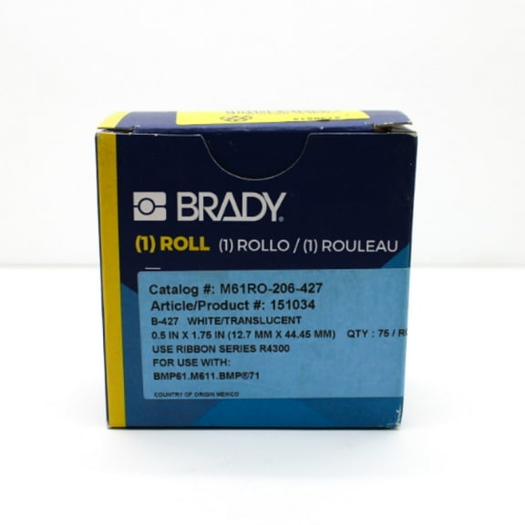 75 Roll of 2.45"H x .5"W Vinyl White/Translucent Vinyl Wire Labels M61RO-206-427