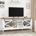 thumbnail image 1 of 75" Rustic TV Stand for Living Room with Barn Doors - Farmhouse Entertainment Center for 75 Inch TV, Heavy Duty Media Console with Open Shelves (White & Brown), 1 of 8