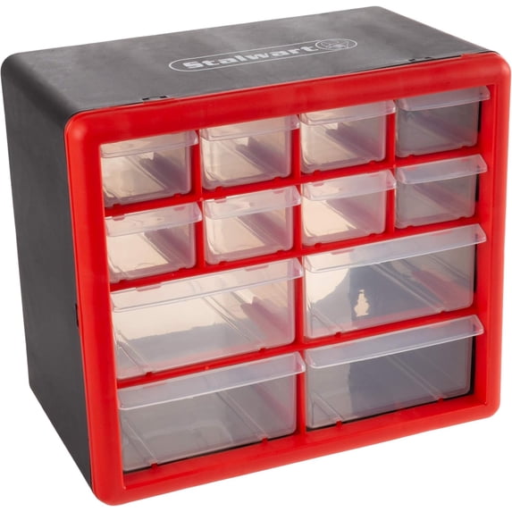 - 75-ST6067 Storage Drawers-12 Compartment Organizer Desktop or Wall Mount Container- 4 Large and 8 Small Bins for Hardware, Beads, Jewelry, and More by