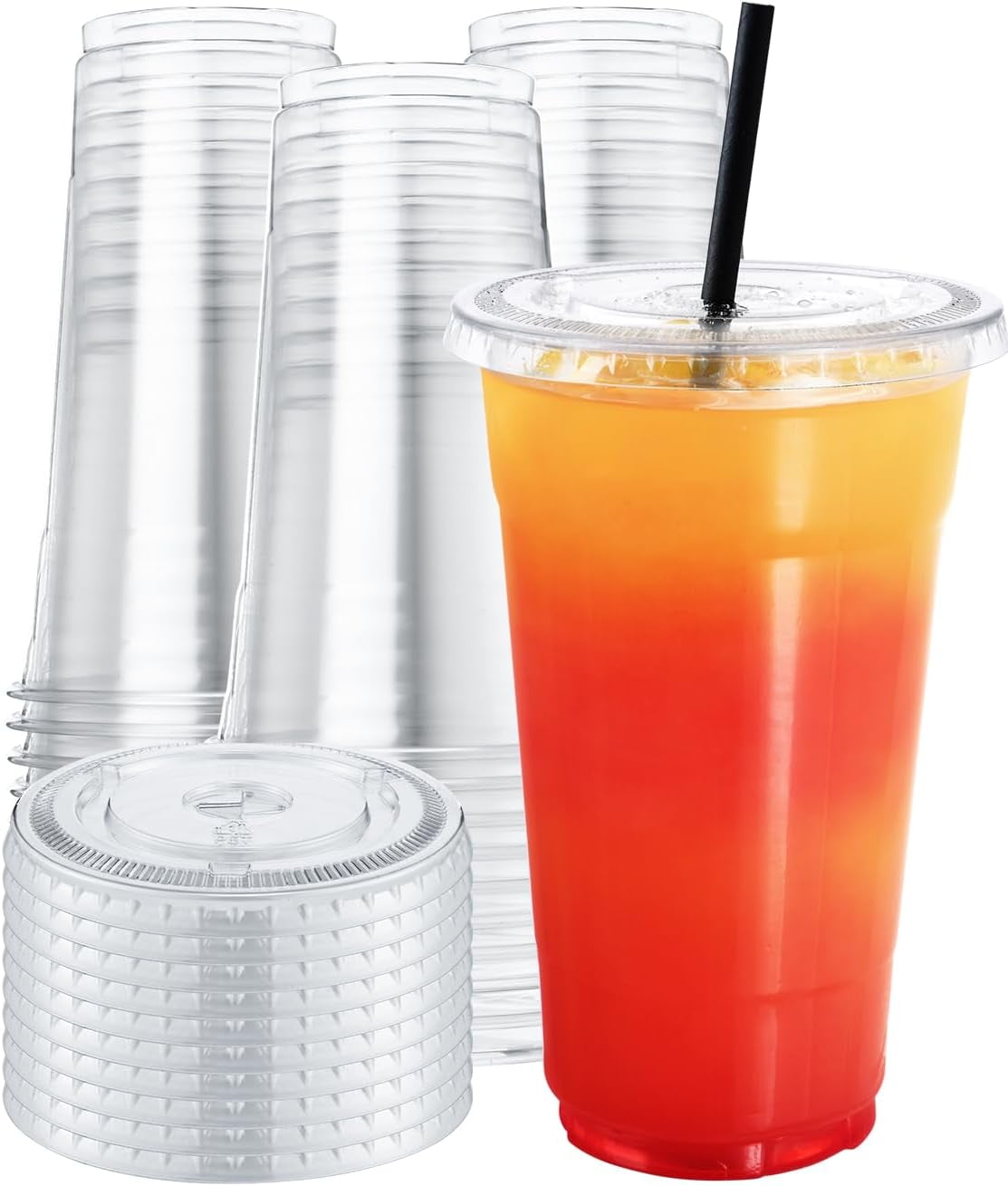 75 Sets 24 oz Plastic Cups With Lids Clear Disposable Drinking Cups