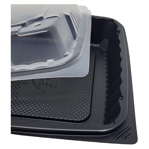 [75 Sets] PP Pebble Box Serving Tray and Vented Lid (9x9" 1 Compartment) Lunch box, Food Container