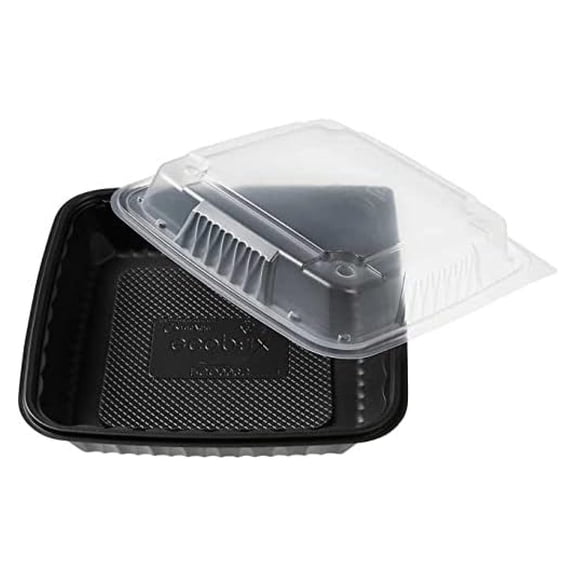 [75 Sets] PP Pebble Box Serving Tray and Vented Lid (9x9" 1 Compartment) Lunch box, Food Container