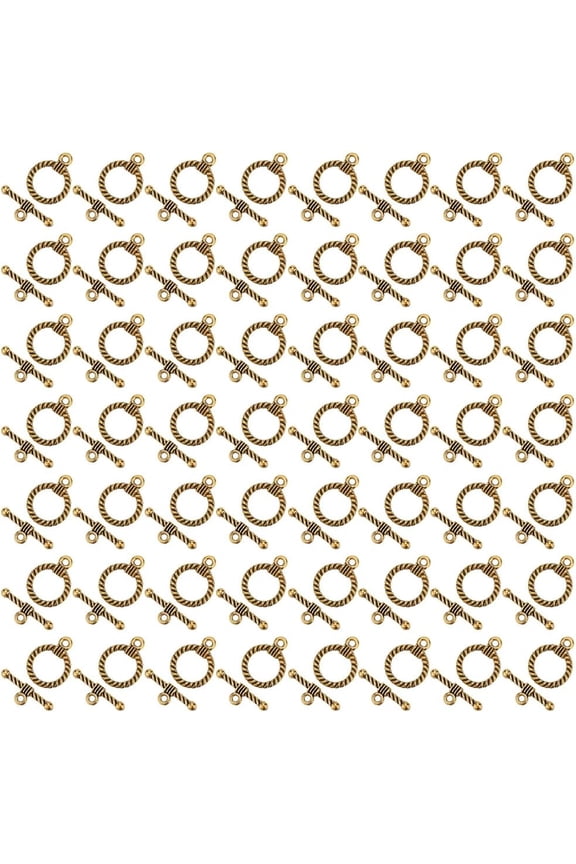 75 Sets Tibetan Alloy Toggle Clasps T-bar Closure Clasps Metal Bar and Round Ring Clasps Connectors