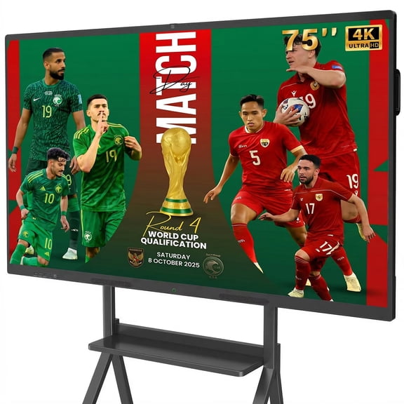 75'' Smart Board Interactive Whiteboard, 4K UHD Touch Screen Smart Board Display, Android 14, 8GB RAM 128GB Storage, 20-Point Touch, Camera & Speakers, Wall Mount Included