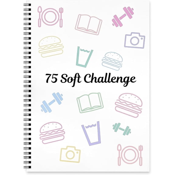 75 Soft Challenge Journal for Women, Spiral Journal with Meal Planner, Reading Tracker, Weekly/Monthly Layouts, 12 Pages