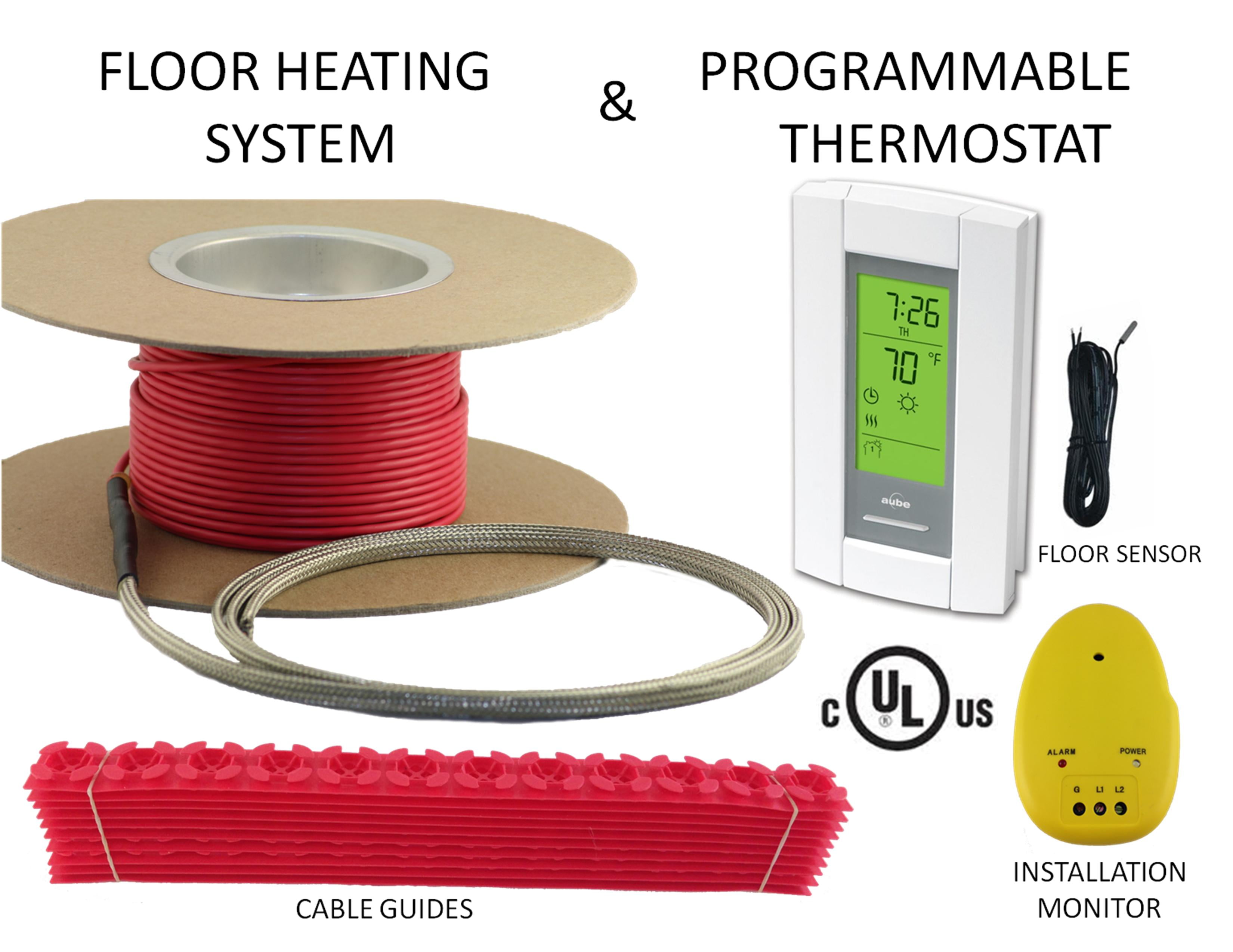 Heatwave Floor Heating Cable 120V – 362ft, 960W, 64-120 Sq Ft Coverage, With GFCI Programmable Thermostat, 2-4" Spacing Options