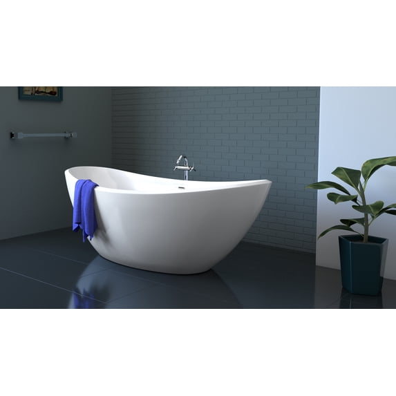 75" Streamline N-10200-75FSWH-FM Freestanding Tub and Tray With Internal Drain