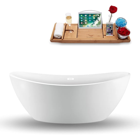 75" Streamline N940WH Freestanding Tub and Tray With Internal Drain