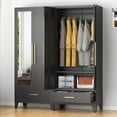 thumbnail image 1 of 75" Tall Metal Armoire Wardrobe Closet with Mirror Doors and Drawer, Adjustable Hanging Rod and Adjustable Shelf, Freestanding Storage Cabinet Organizer for Bedroom, Office, Laundry Room，Black, 1 of 7
