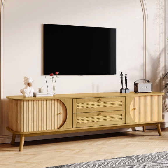 75" Tv Furniture With Accents: Solid Wood Frame, Functional Storage Console Design: Legs, Thoughtful Solution
