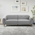 thumbnail image 1 of 75" W Velvet Loveseat Sofa Bed, Mid Century Modern Decor Furniture, Button Tufted Upholstered Love Seat Couch with Wood Legs for Living Room Bedroom, Gray, 1 of 6