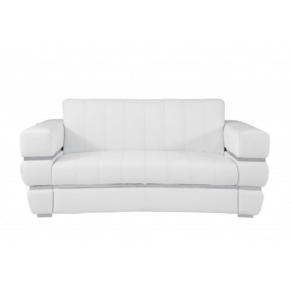 75" White Italian Leather Plush Density Solid Color Love Seat