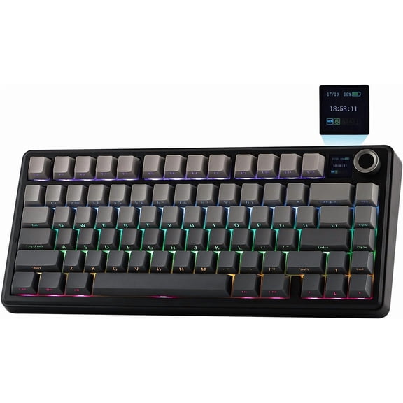 75% Wireless Gaming Keyboard, Gasket Mechanical Keyboard with TFT Screen & Knob, Hot Swappable RGB Backlight, Triple Mode for PC/Mac/Linux (Black Gradient)