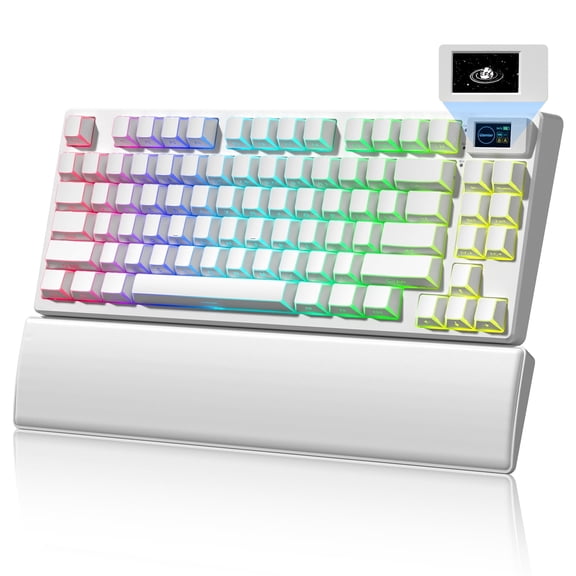 75% Wireless Mechanical Gaming Keyboard, Manga Shine Through, Screen Custom GIF, Tri-Mode, Hot Swappable Cream Switch, EVA Structure, RGB Macro, 4000mAh Battery with Wrist Rest for Win Mac Android
