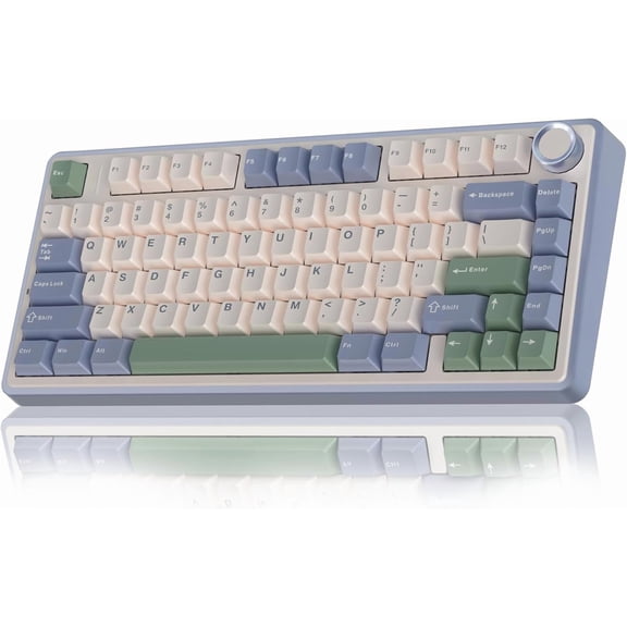 75% Wireless Mechanical Keyboard with Hot-Swappable Switches RGB Backlight Tri-Mode Connectivity White and Green Emerald