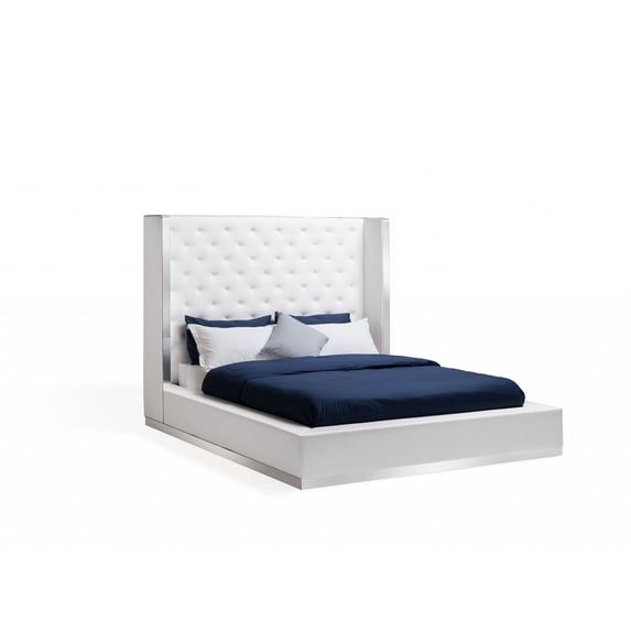 75" X 91" X 60" White Stainless Steel Queen Bed