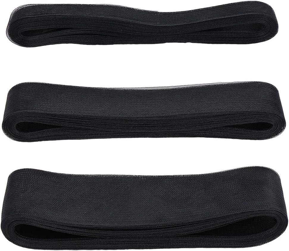 75 Yards 3 Rolls Black Elastic Mesh Fabric Ribbon Polyester Trim Netting Lace Knit Roll Voile Net Solid Stretch Tulle Ribbons Bulk for Sewing Making Clothing Accessories Crafts Decor Supply Black