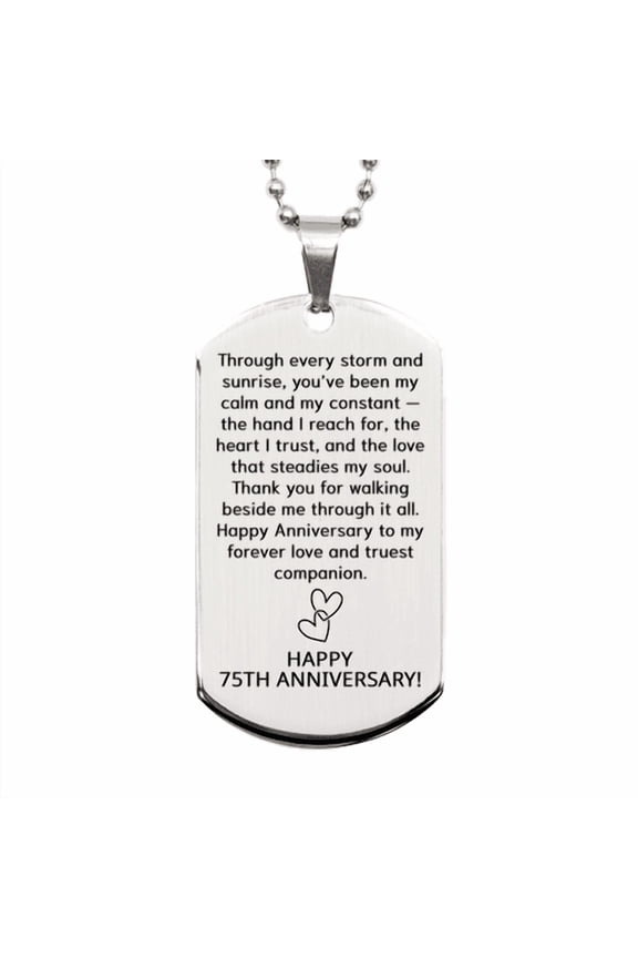 75 Year Anniversary Gift for Him - 75th Anniversary Necklace for Her - Couples Dog Tag for Boyfriend or Girlfriend
