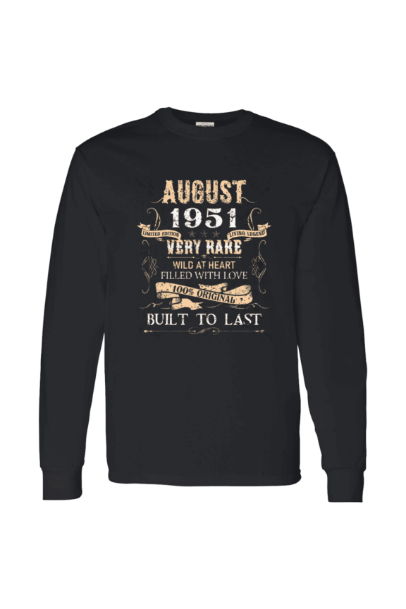 75 Years Old 75Th Birthday Legend Vintage August 1951 Bday Long Sleeve Shirt