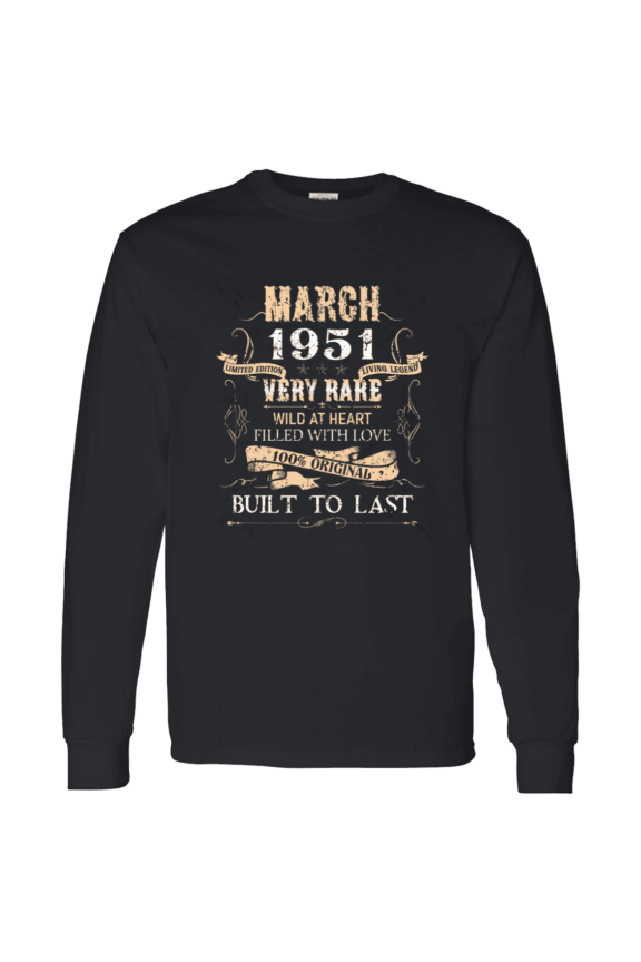 75 Years Old 75Th Birthday Legend Vintage March 1951 Bday Long Sleeve Shirt