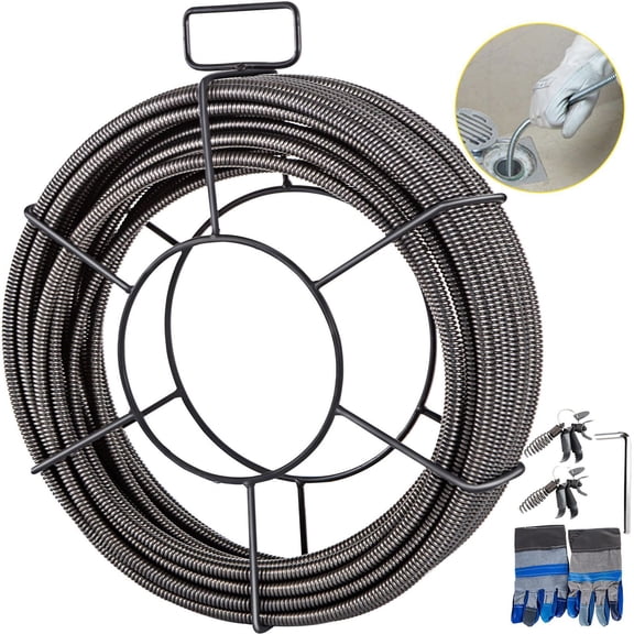 75 ft x 3/8" Solid Core Drain Snake,Heavy Duty Sewer Auger for Pipe Clog Removal,Drain Cleaning Tool