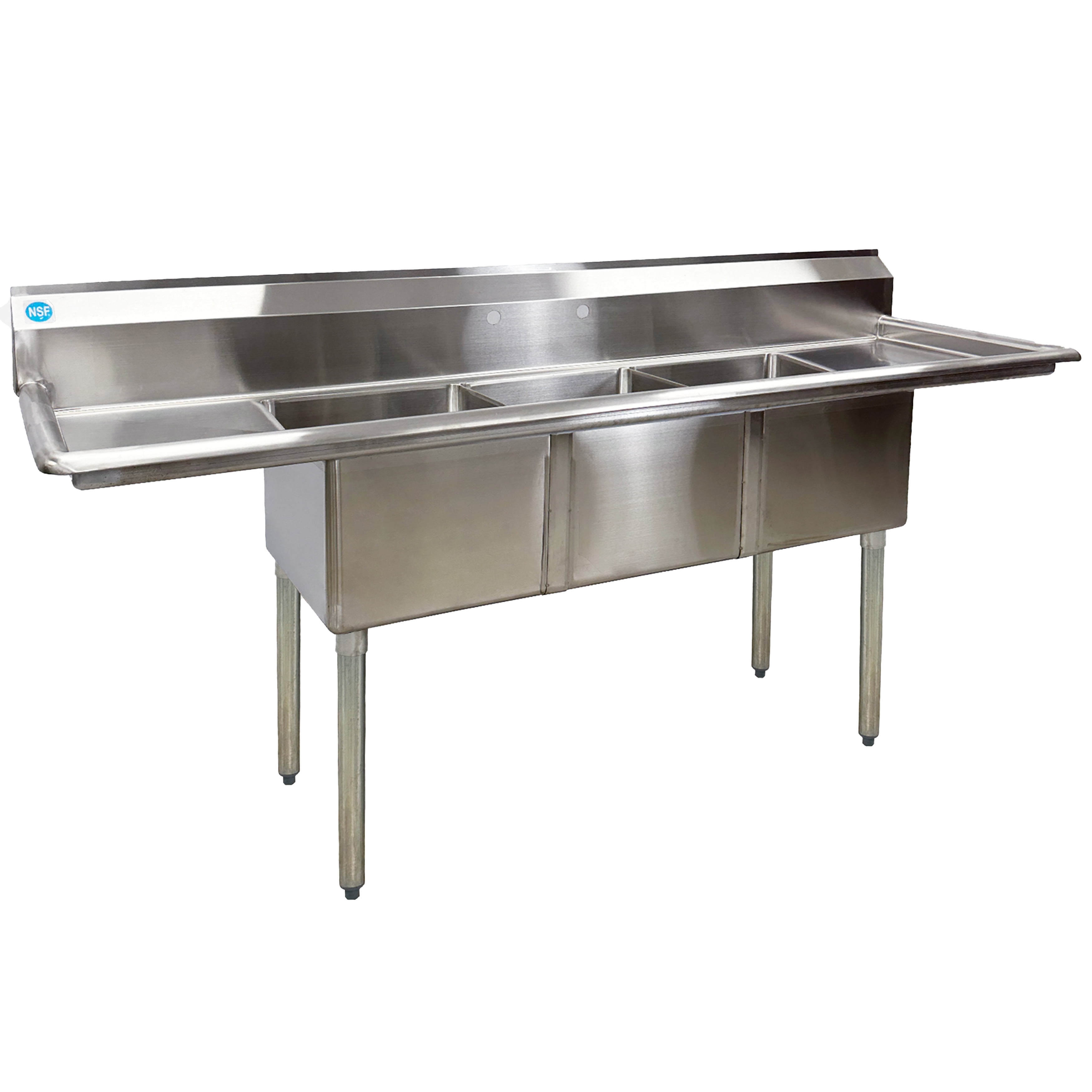 75 in. Commercial Kitchen Three Compartment Sink, NSF Sink Stainless Steel with Two Drain Board